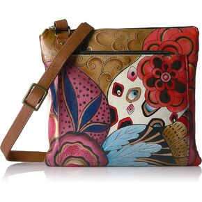 Anna by Anuschka Women's Genuine Leather Medium Multi-Compartment Cross Body | Zip-Top Organizer with Large Outside Zip-Pocket | Tribal Potpourri in Kuwait