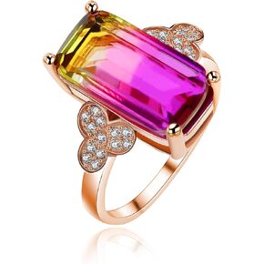 Uloveido 18K Rose Gold Plated Cushion Cut Rings Purple Rectangle Created Tourmaline Stone October Birthstone Jewelry Cocktail Ring for Women Birthday RJ400