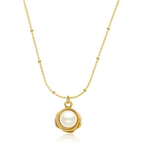 Pearl pendant Necklaces, Long Single Pearl Necklace, 18K Gold Plated Dainty White Freshwater Pearl Choker Necklace, Handmade Real Pearl Chain Necklace Everyday Jewelry Gift
