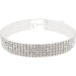 3 5 صف واضح حجر الراين واسعة المختنق قلادة الفضة مطلي طوق قلادة المرأة in Kuwait