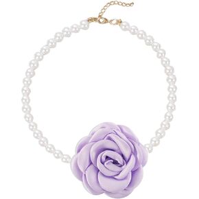 Pearl Choker Necklace for Women Rose Choker Necklace Pearl Camellia Flower Necklace for Women Girls Bride Wedding Party Jewelry Gifts