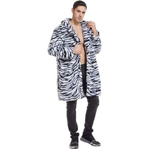 UMREN Mens Warm Leopard Faux Fur Coats Jacket Long Luxury Overwear Parka Cardigans