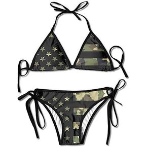طقم بيكيني مبطن مثير للنساء بتصميم العلم الامريكي، اسود، مقاس واحد، اسود، مقاس واحد in Kuwait