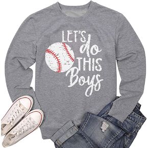 Women Let's Do This Boy Baseball Mom Tshirt Casual Raglan Long Sleeve Sweatshirt Pullover Tops