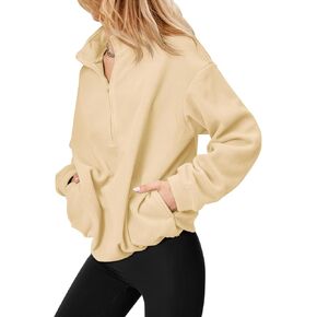 Aurgelmir Women's Fleece Sweatshirts Half-Zip Oversized High Neck Drawstring Warm Pullover Sweatshirt with Pockets in Kuwait
