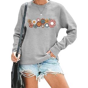 Hippie Sweatshirt for Women Cute Hippie 70s Pullover Funny Floral Rainbow Graphic Long Sleeve Shirt Fall Casual Tops in Kuwait