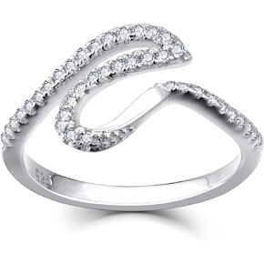 JO WISDOM 925 Sterling Silver Cubic Zirconia Ocean Wave Ring