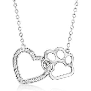 Ross-Simons 0.30 ct. t.w. White Topaz Heart and Paw Necklace in Sterling Silver. 18 inches