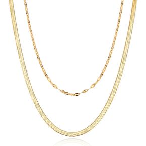 Women's Gold Layered Necklace 14K Gold Plated Layered Necklace Set Simple Layered Set Layered Paper clip Chain Link Necklace Women's Jewelry Gift