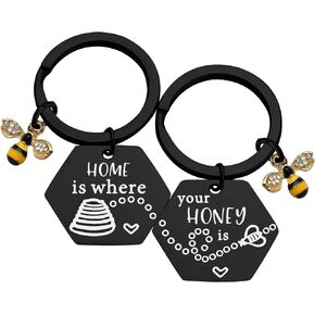 MAOFAED Matching Couples Keychains Honey Beehive Keychains Home is Where Your Honey Is Housewarming Couples Gift