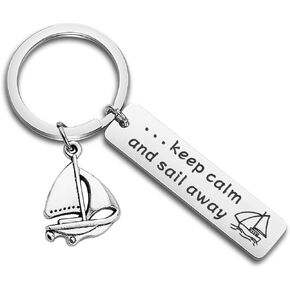 Gzrlyf Sailboat Keychain Nautical Gifts Captain Gifts Sailor Gifts Keep Calm and Sail Away Boating Lover Gifts