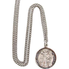 Sterling Silver Catholic Patron Saint Francis of Assisi Round Medal Pendant, 13/16 Inch