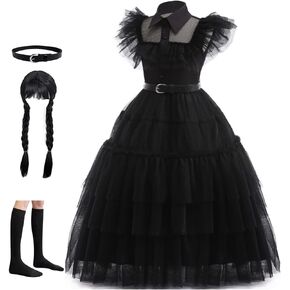 Cuzeolin Raven Dance Dress Girls Black Costumes Kids Halloween Cosplay Tutu Dress with Wig Socks Belt