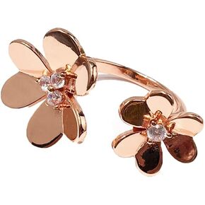 u/b Glossy Thicken Double Clover Ring Women 18k Gold Plating Luxury Jewelry Shine Cubic Zirconia Adjustable Rings