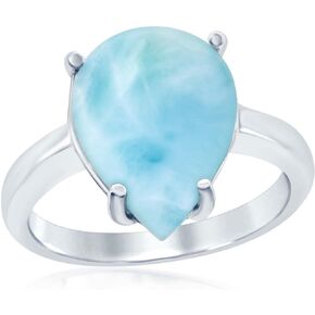 Beaux Bijoux Sterling Silver High Polish Natural Larimar Four-Prong Teardrop/Hexagon/Square Ring