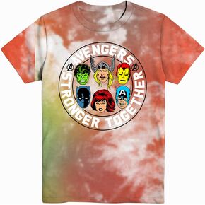 Marvel Boys Comics Avengers Shirt - Ironman, Captain America, Black Panther & Hulk Tee - Throwback Classic Tie Dye T-Shirt