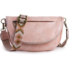 Sweetovo Leather Vintage Crossbody Bags for Women Roomy Multi Pockets Sling Bag Fanny Purse Shoulder Bags Chest Bag for Women