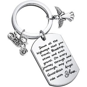 FUSTMW Biker Gift Keychain Motorcycle Gift Ride Safe Keychain May Your Guardian Angel Ride with You New Driver Gift Keyring