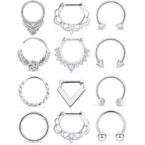 Ylqjksk Septum Jewelry Septum Rings For Women Men Surgical Steel 16G Septum Piercing Jewelry helix daith smiley rook tragus piercing jewelry 10mm，Black purple silvery Tone Rose Gold