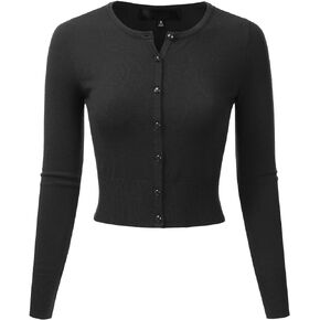 EIMIN Women's Crewneck Button Down Long Sleeve Cropped Cardigan Sweater (S-XL)