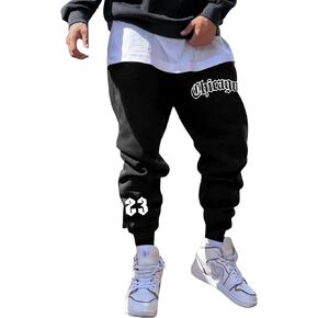 GORGLITTER Men's Letter Number Graphic Sweatpants Drawstring Waist Jogger Pants with Pockets