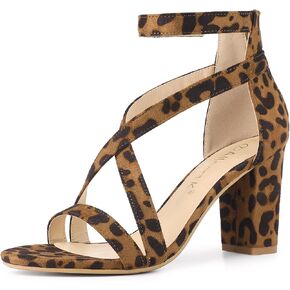 Allegra K Women's Crisscross Ankle Strap Chunky Heel Sandals