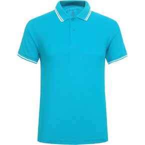 Men's Cotton Casual Polo Shirt Short Sleeve Striped Solid Golf Polo Shirts for Men Classic Pique Relaxed-Fit