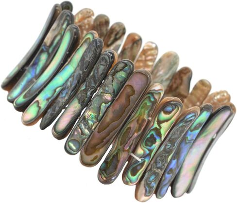 Justinstones Abalone Shell Rainbow Wide Bangle Bracelet Beaded Oval Sticks Beads Strand 6.5 Inch in Saudi Arabia