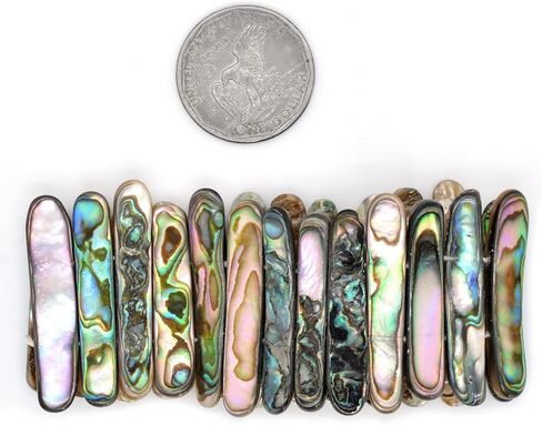 Justinstones Abalone Shell Rainbow Wide Bangle Bracelet Beaded Oval Sticks Beads Strand 6.5 Inch in Saudi Arabia