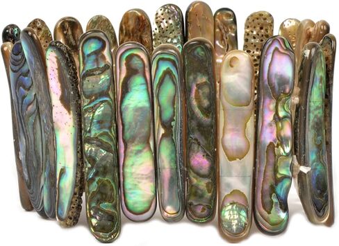 Justinstones Abalone Shell Rainbow Wide Bangle Bracelet Beaded Oval Sticks Beads Strand 6.5 Inch in Saudi Arabia