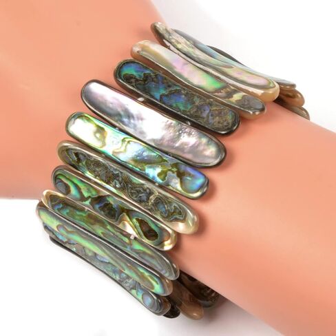 Justinstones Abalone Shell Rainbow Wide Bangle Bracelet Beaded Oval Sticks Beads Strand 6.5 Inch in Saudi Arabia