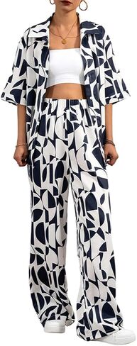 ملابس نسائية صيفية غير رسمية مكونة من قطعتين، قمصان بأكمام قصيرة وأزرار سفلية وسراويل عالية الخصر، مجموعات ملابس الشارع للإجازات in Kuwait