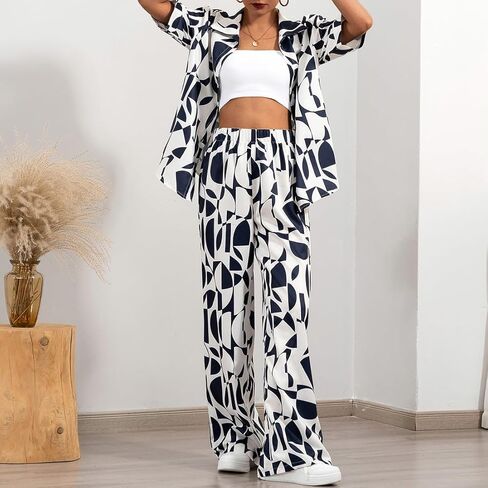 ملابس نسائية صيفية غير رسمية مكونة من قطعتين، قمصان بأكمام قصيرة وأزرار سفلية وسراويل عالية الخصر، مجموعات ملابس الشارع للإجازات in Kuwait