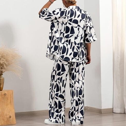 ملابس نسائية صيفية غير رسمية مكونة من قطعتين، قمصان بأكمام قصيرة وأزرار سفلية وسراويل عالية الخصر، مجموعات ملابس الشارع للإجازات in Kuwait