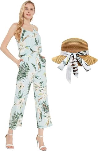 Women's Hawaiian Strap V with Pockets Jumpsuit in Wispy Cereus in Saudi Arabia