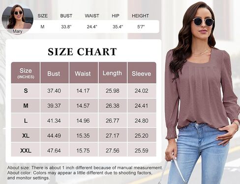 Tanst Sky Womens 2023 Puff Long Sleeve Tops Square Neck Pleated Shirts Casual Loose Tunic Blouses in Saudi Arabia