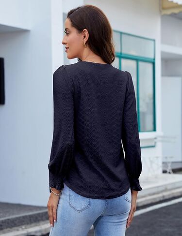 Tanst Sky Womens 2023 Puff Long Sleeve Tops Square Neck Pleated Shirts Casual Loose Tunic Blouses in Saudi Arabia