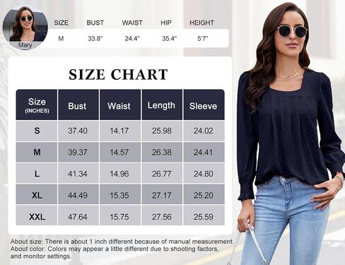 Tanst Sky Womens 2023 Puff Long Sleeve Tops Square Neck Pleated Shirts Casual Loose Tunic Blouses in Saudi Arabia