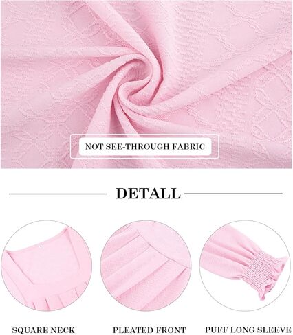 Tanst Sky حريمي 2023 نفخة كم طويل بلايز ساحة الرقبة قمصان مطوية عادية فضفاض تونك البلوزات in Kuwait