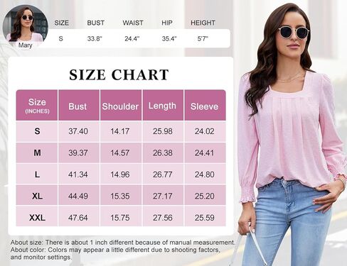 Tanst Sky حريمي 2023 نفخة كم طويل بلايز ساحة الرقبة قمصان مطوية عادية فضفاض تونك البلوزات in Kuwait