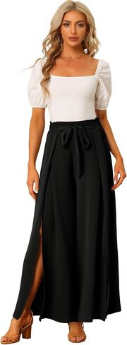 Allegra K Women's High Slit Hem High Waist Casual Wide Leg Long Palazzo Pants in Saudi Arabia