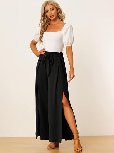 Allegra K Women's High Slit Hem High Waist Casual Wide Leg Long Palazzo Pants in Saudi Arabia