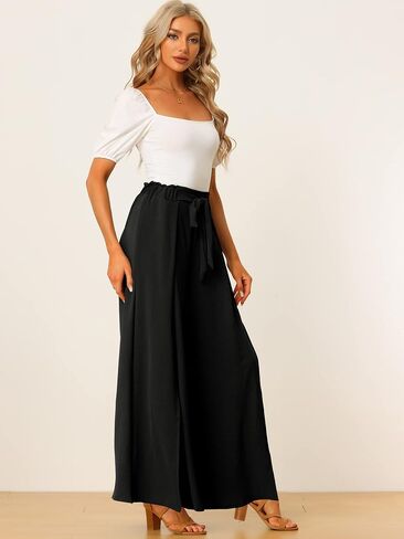 Allegra K Women's High Slit Hem High Waist Casual Wide Leg Long Palazzo Pants in Saudi Arabia