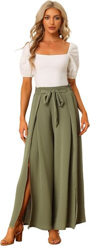 Allegra K Women's High Slit Hem High Waist Casual Wide Leg Long Palazzo Pants in Saudi Arabia