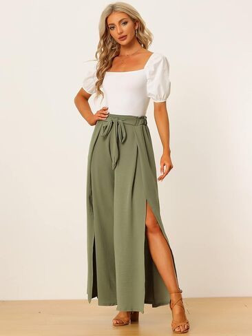 Allegra K Women's High Slit Hem High Waist Casual Wide Leg Long Palazzo Pants in Saudi Arabia