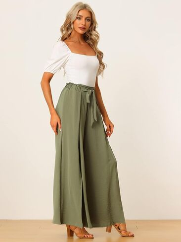 Allegra K Women's High Slit Hem High Waist Casual Wide Leg Long Palazzo Pants in Saudi Arabia