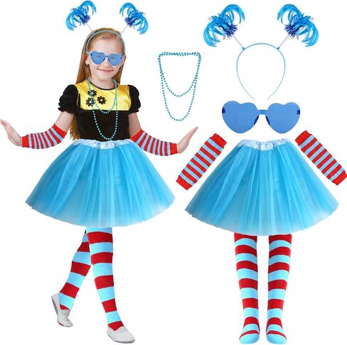 6 Pcs Tulle Tutu Skirt Set for Girls Women with Headband, Striped High Socks and Arm Warmer Gloves (Red, Blue) in Saudi Arabia