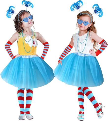 6 Pcs Tulle Tutu Skirt Set for Girls Women with Headband, Striped High Socks and Arm Warmer Gloves (Red, Blue) in Saudi Arabia