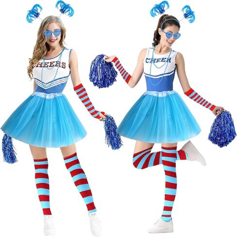 6 Pcs Tulle Tutu Skirt Set for Girls Women with Headband, Striped High Socks and Arm Warmer Gloves (Red, Blue) in Saudi Arabia