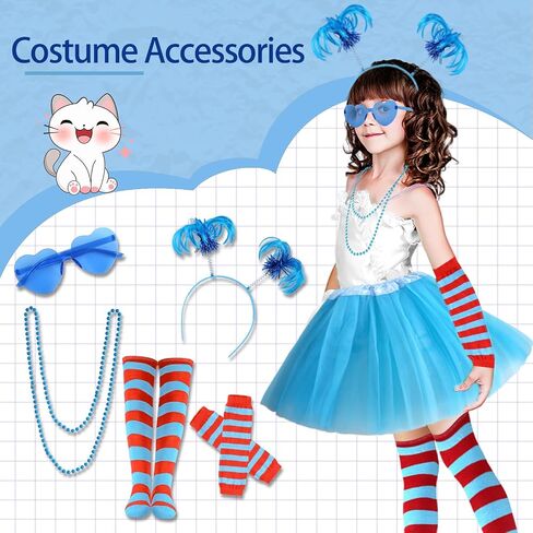 6 Pcs Tulle Tutu Skirt Set for Girls Women with Headband, Striped High Socks and Arm Warmer Gloves (Red, Blue) in Saudi Arabia